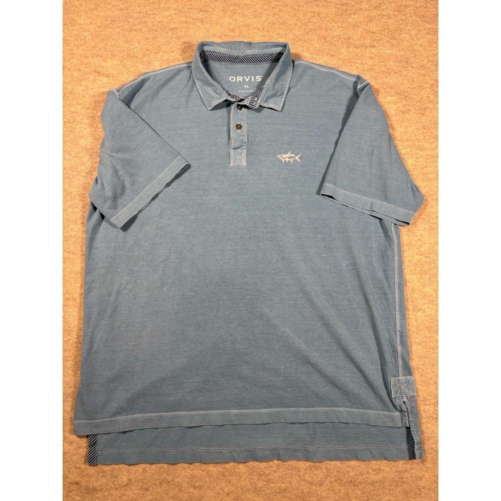 Orvis Anglers Polo Shirt Mens XL Blue Cotton Short Sleeve Embroidered Tarpon
